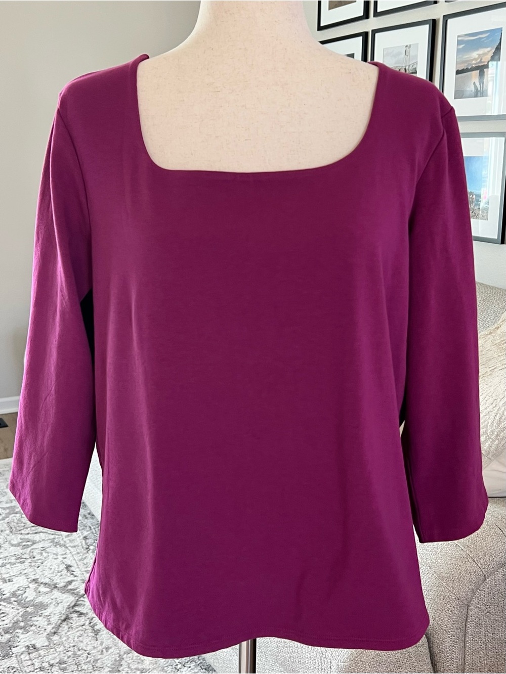 J Jill 3/4 Sleeve Square Neck Stretch Top Size XL Boysenberry